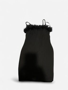 Darling Black Feather-Trim Mini Dress